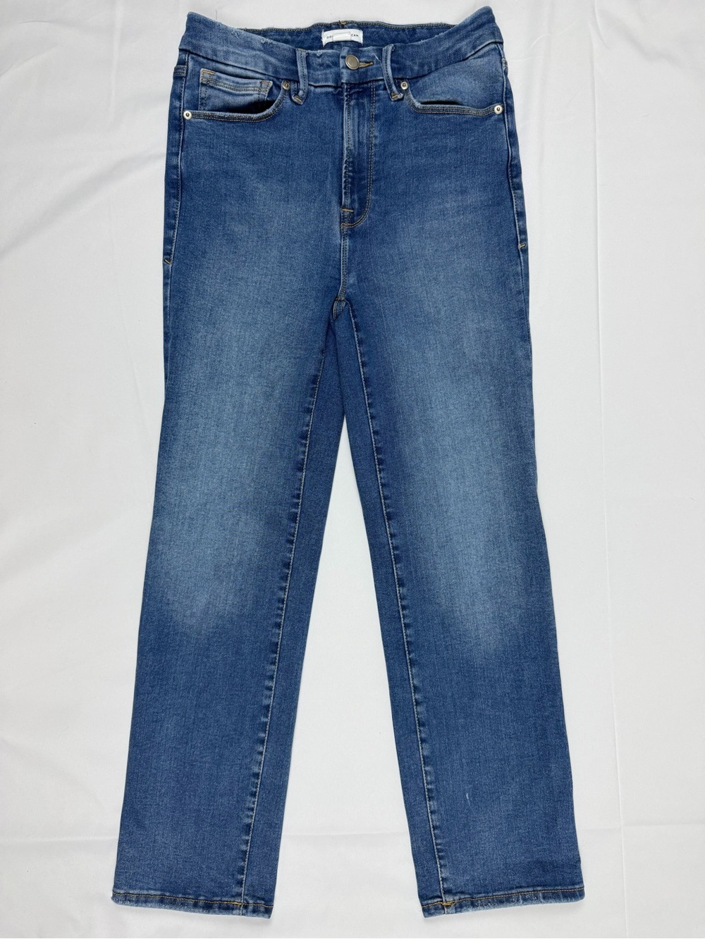 Good American Always Fits Good Legs Straight Jeans 6-12 High Rise Stretch Denim